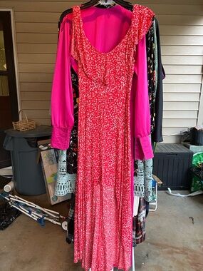 Rewind Bright Pink Floral Maxi Dress